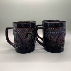 Arcoroc Red Purple Carnival Pressed Glass Mugs